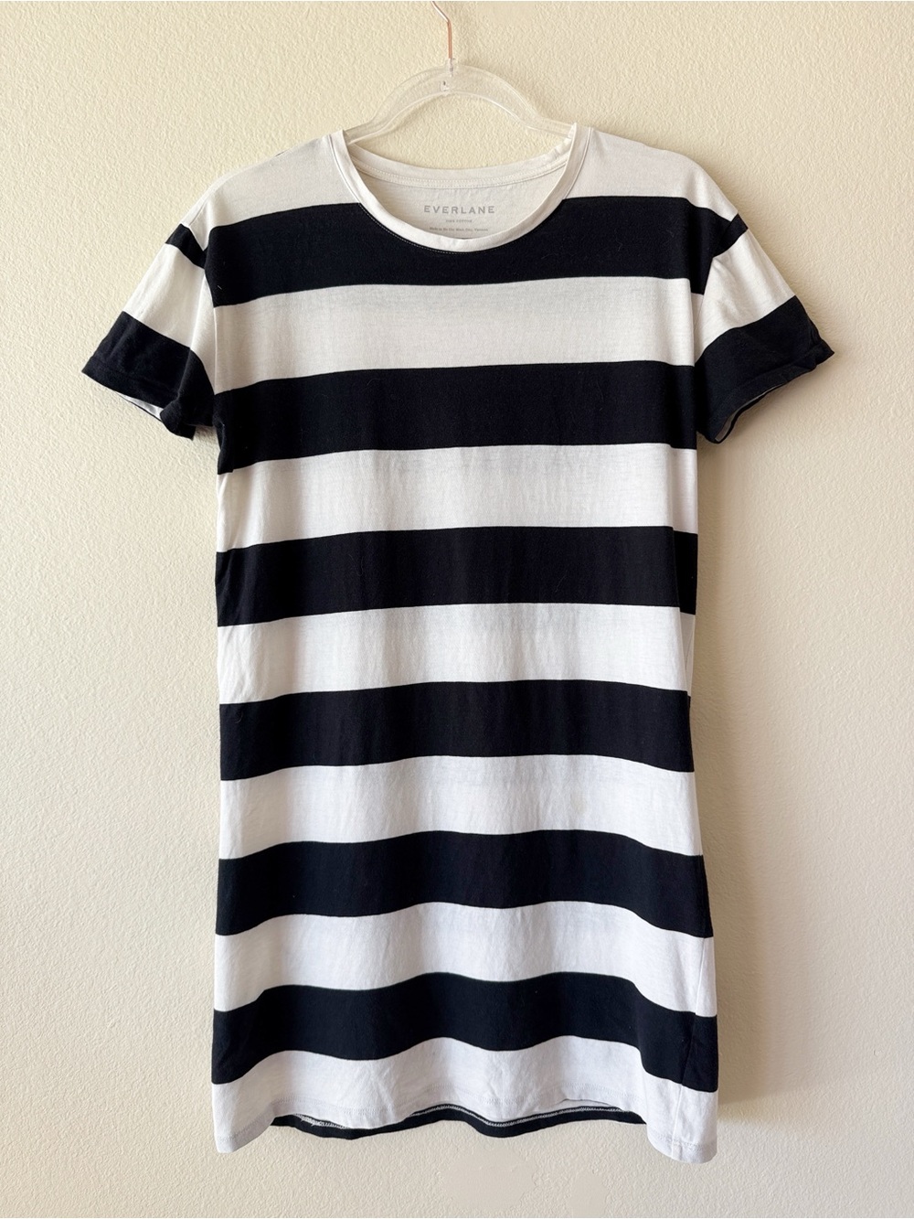 Everlane Black & White Striped Cotton T-Shirt Dress